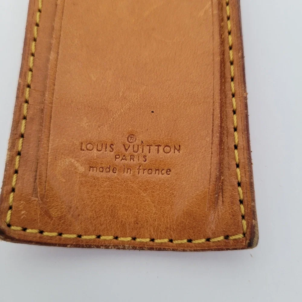 Louis Vuitton Vachetta Leather Luggage Tag Tan Brown Gold Buckle Made in France